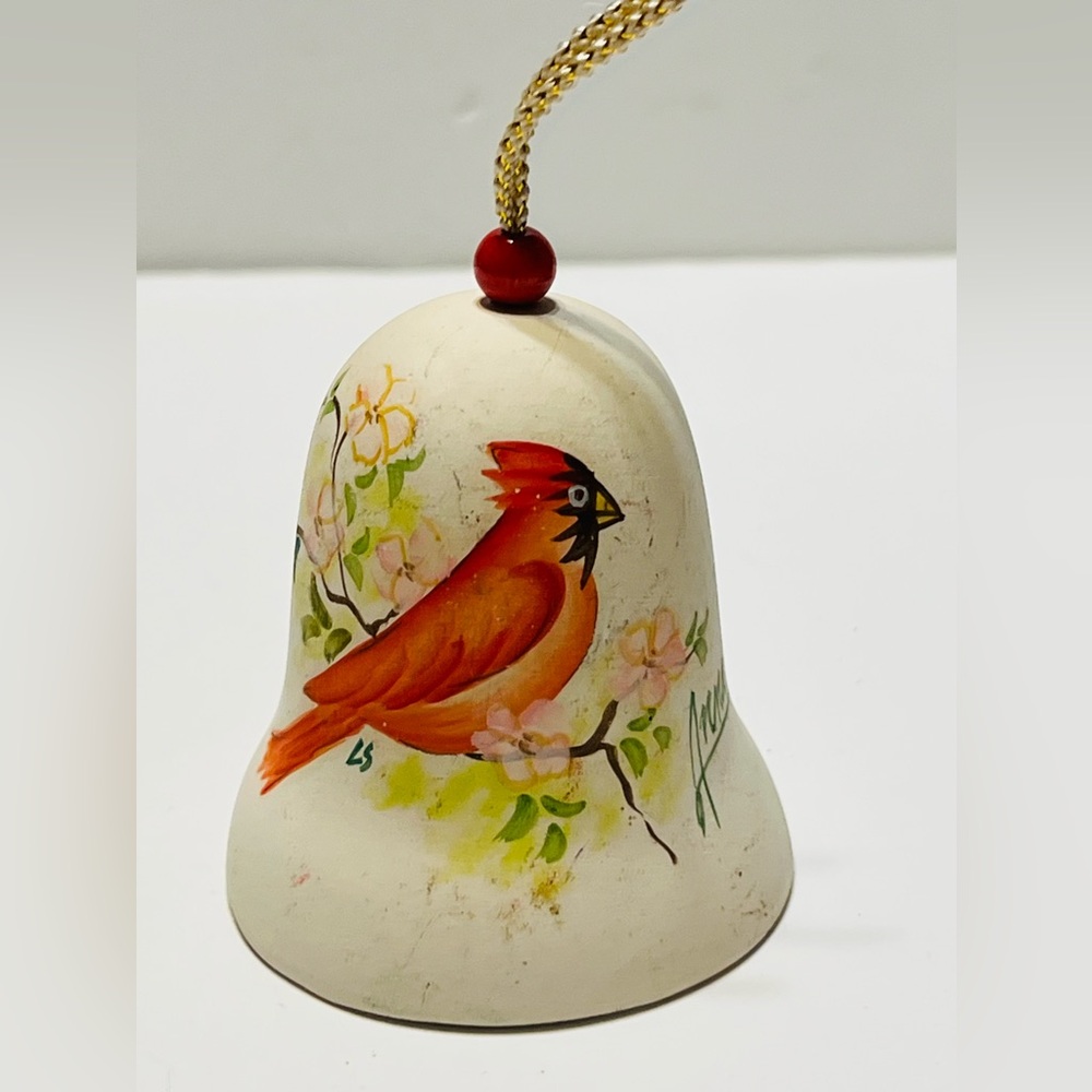 Sandstone Creations Hand-Painted Ceramic Bird Bell Ornament Signed By Anna